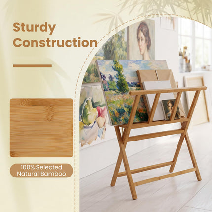 Goplus Bamboo Art Print Rack for Canvas Storage & Display | Freestanding Artwork Display Stand