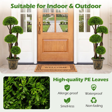 Goplus 3 FT Artificial Cypress Topiary Ball Tree with Cement-Filled Planter (1/2 Pack)
