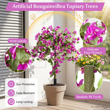 Goplus 43.5" Artificial Bougainvillea Trees w/Ground Spike | 2 Pack Sun-Protective Fake Silk Floral Plants