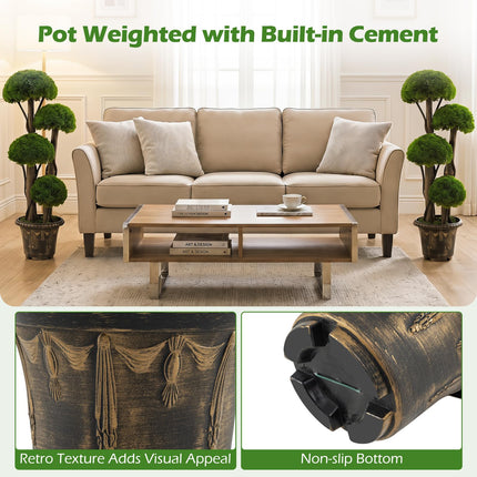Goplus 3 FT Artificial Cypress Topiary Ball Tree with Cement-Filled Planter (1/2 Pack)