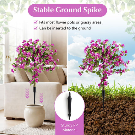 Goplus 43.5" Artificial Bougainvillea Trees w/Ground Spike | 2 Pack Sun-Protective Fake Silk Floral Plants