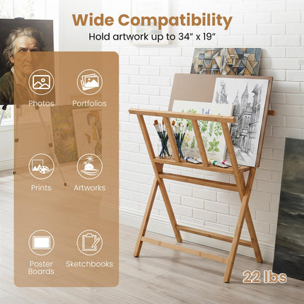 Goplus Bamboo Art Print Rack for Canvas Storage & Display | Freestanding Artwork Display Stand