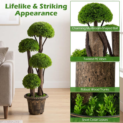 Goplus 3 FT Artificial Cypress Topiary Ball Tree with Cement-Filled Planter (1/2 Pack)