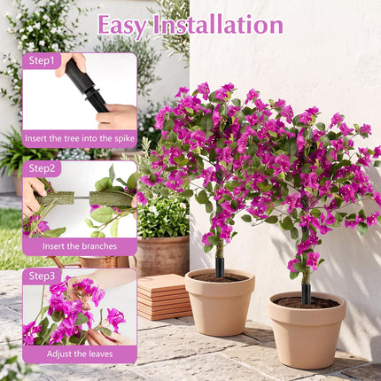 Goplus 43.5" Artificial Bougainvillea Trees w/Ground Spike | 2 Pack Sun-Protective Fake Silk Floral Plants