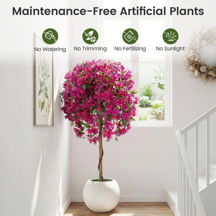 Goplus 2 Pack Artificial Azalea Trees 51" Faux Floral Plants with Vivid Blooming Flowers