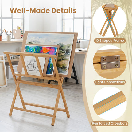 Goplus Bamboo Art Print Rack for Canvas Storage & Display | Freestanding Artwork Display Stand
