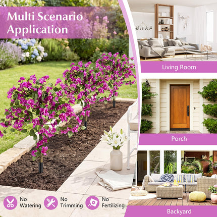 Goplus 43.5" Artificial Bougainvillea Trees w/Ground Spike | 2 Pack Sun-Protective Fake Silk Floral Plants