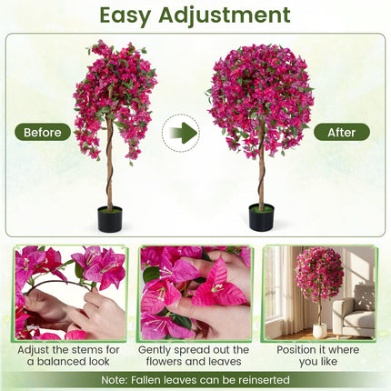 Goplus 2 Pack Artificial Azalea Trees 51" Faux Floral Plants with Vivid Blooming Flowers