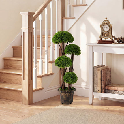 Goplus 3 FT Artificial Cypress Topiary Ball Tree with Cement-Filled Planter (1/2 Pack)