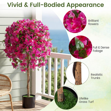 Goplus 2 Pack Artificial Azalea Trees 51" Faux Floral Plants with Vivid Blooming Flowers