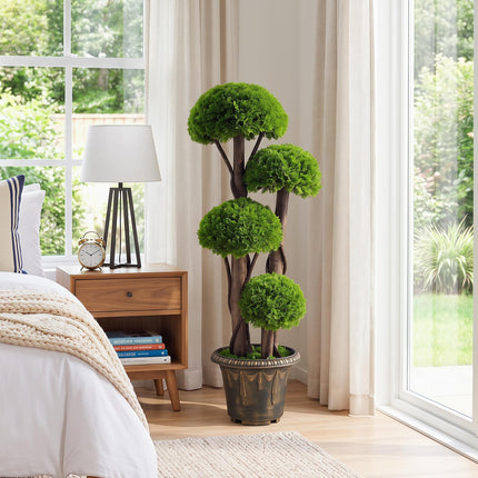 Goplus 3 FT Artificial Cypress Topiary Ball Tree with Cement-Filled Planter (1/2 Pack)
