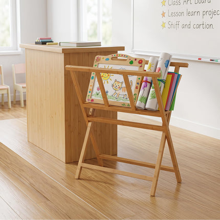 Goplus Bamboo Art Print Rack for Canvas Storage & Display | Freestanding Artwork Display Stand