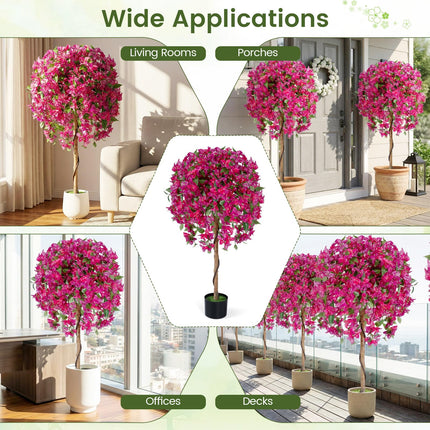 Goplus 2 Pack Artificial Azalea Trees 51" Faux Floral Plants with Vivid Blooming Flowers