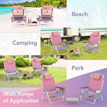 Goplus Backpack Beach Chairs, 4 Pcs Portable Camping Chairs with Cool Bag and Cup Holder