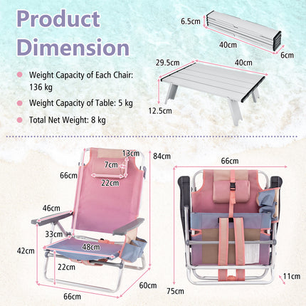 Goplus Backpack Beach Chairs, 4 Pcs Portable Camping Chairs with Cool Bag and Cup Holder
