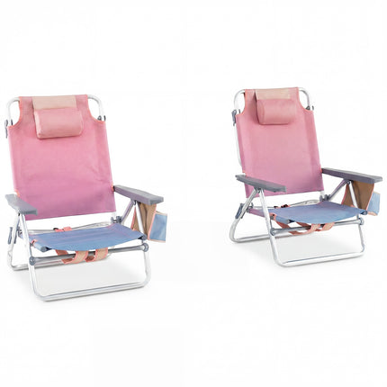 Goplus Backpack Beach Chairs, 4 Pcs Portable Camping Chairs with Cool Bag and Cup Holder
