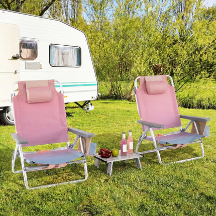 Goplus Backpack Beach Chairs, 4 Pcs Portable Camping Chairs with Cool Bag and Cup Holder