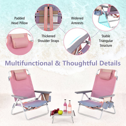Goplus Backpack Beach Chairs, 4 Pcs Portable Camping Chairs with Cool Bag and Cup Holder