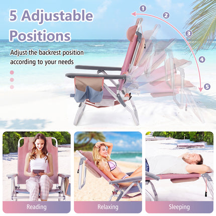 Goplus Backpack Beach Chairs, 4 Pcs Portable Camping Chairs with Cool Bag and Cup Holder