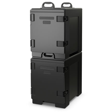 Goplus Insulated Food Pan Carrier, 82 Qt LLDPE Hot Box w/5 Full-Size Food Pans, Double Buckles