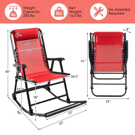 Folding Rocking Chair Recliner Headrest Patio Pool Yard Outdoor