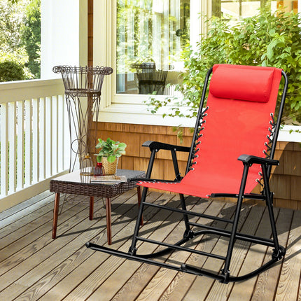 Folding Rocking Chair Recliner Headrest Patio Pool Yard Outdoor