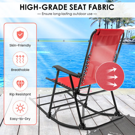 Folding Rocking Chair Recliner Headrest Patio Pool Yard Outdoor