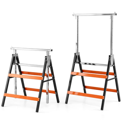Goplus 2 Pack Heavy Duty Metal Adjustable Height Sawhorse Set with Top Limit Clip & Non-Slip Foot Pads