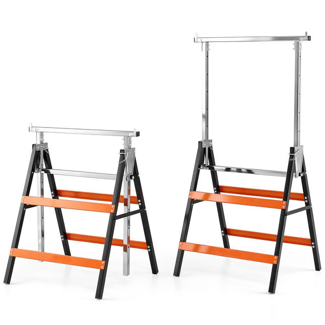 Goplus 2 Pack Heavy Duty Metal Adjustable Height Sawhorse Set with Top Limit Clip & Non-Slip Foot Pads