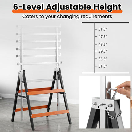 Goplus 2 Pack Heavy Duty Metal Adjustable Height Sawhorse Set with Top Limit Clip & Non-Slip Foot Pads