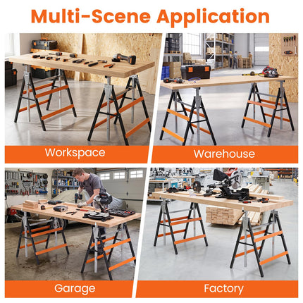 Goplus 2 Pack Heavy Duty Metal Adjustable Height Sawhorse Set with Top Limit Clip & Non-Slip Foot Pads
