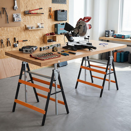 Goplus 2 Pack Heavy Duty Metal Adjustable Height Sawhorse Set with Top Limit Clip & Non-Slip Foot Pads
