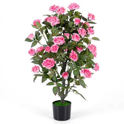 Goplus 35.5" Faux Rose Flower Tree with 32 Blooming Flowers | Free Maintenance for Indoor Outdoor