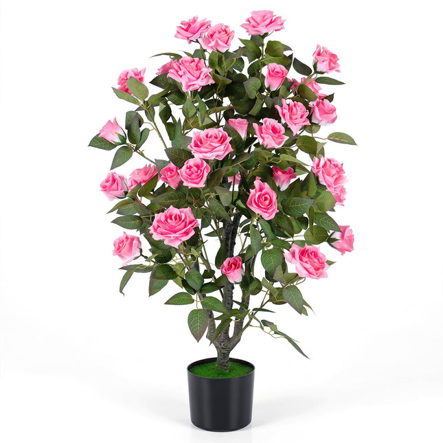 Goplus 35.5" Faux Rose Flower Tree with 32 Blooming Flowers | Free Maintenance for Indoor Outdoor