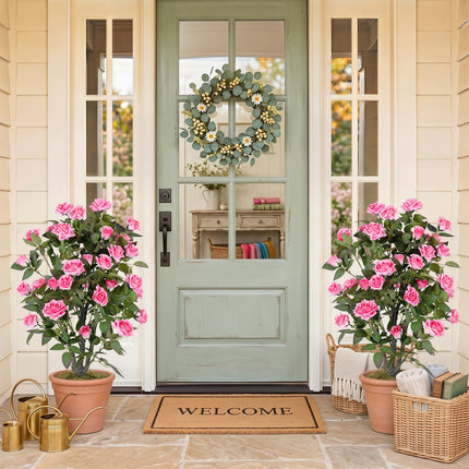 Goplus 35.5" Faux Rose Flower Tree with 32 Blooming Flowers | Free Maintenance for Indoor Outdoor