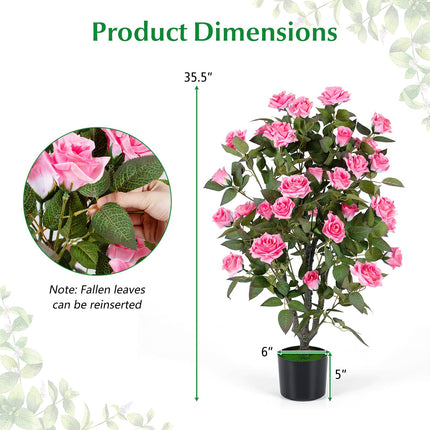 Goplus 35.5" Faux Rose Flower Tree with 32 Blooming Flowers | Free Maintenance for Indoor Outdoor