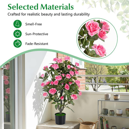 Goplus 35.5" Faux Rose Flower Tree with 32 Blooming Flowers | Free Maintenance for Indoor Outdoor