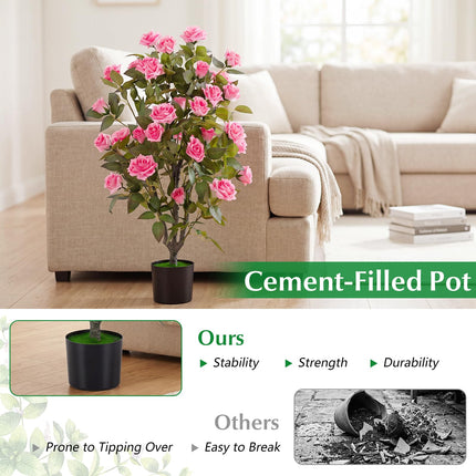 Goplus 35.5" Faux Rose Flower Tree with 32 Blooming Flowers | Free Maintenance for Indoor Outdoor