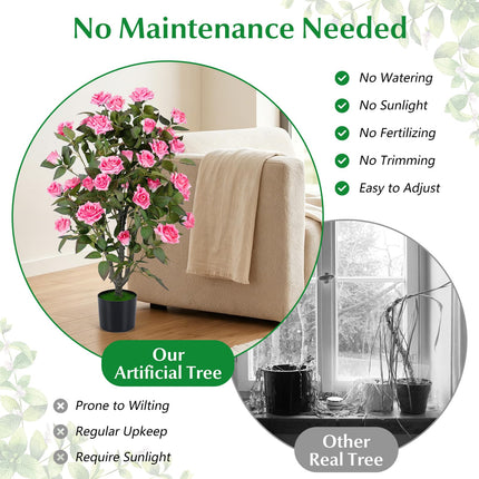 Goplus 35.5" Faux Rose Flower Tree with 32 Blooming Flowers | Free Maintenance for Indoor Outdoor