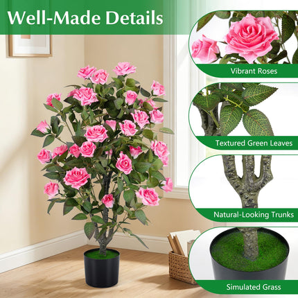 Goplus 35.5" Faux Rose Flower Tree with 32 Blooming Flowers | Free Maintenance for Indoor Outdoor