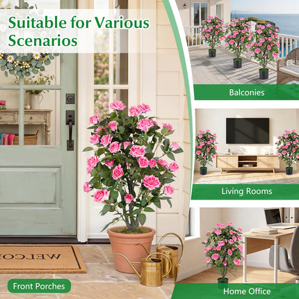 Goplus 35.5" Faux Rose Flower Tree with 32 Blooming Flowers | Free Maintenance for Indoor Outdoor