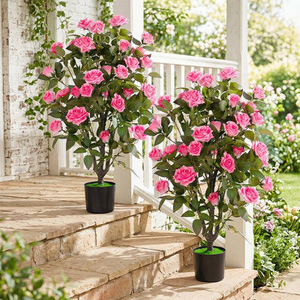 Goplus 35.5" Faux Rose Flower Tree with 32 Blooming Flowers | Free Maintenance for Indoor Outdoor