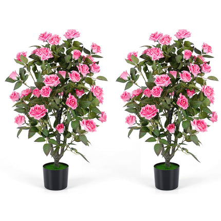 Goplus 35.5" Faux Rose Flower Tree with 32 Blooming Flowers | Free Maintenance for Indoor Outdoor