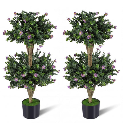 Goplus 3 FT Artificial Double Ball Boxwood Topiary Tree Set of 2 Faux Bush Plant