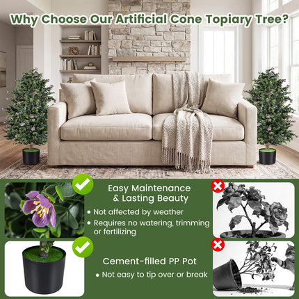 Goplus 2 Pack 36" Artificial Topiary Cone Tree Faux Potted Shrub Plant