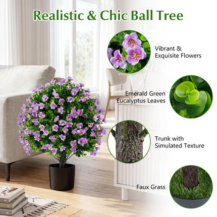 Goplus 2 Pack Artificial Eucalyptus Topiary Ball Trees | Indoor Outdoor Fake Decorative Plants Greenery