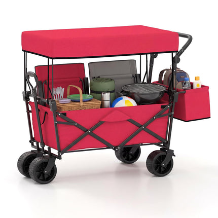 Goplus Collapsible Wagon w/Canopy Detachable Storage Bag & Big Wheels