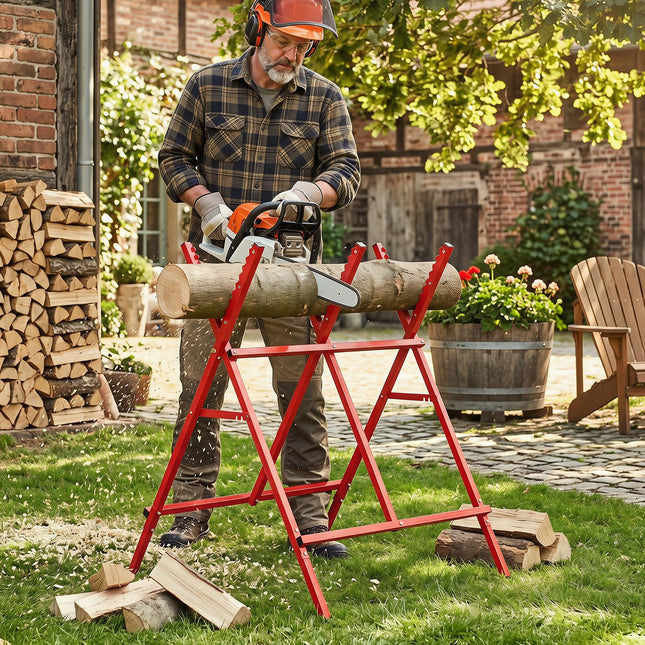 Goplus Adjustable Metal Sawbuck with Anti-Slip Sawteeth and Non-Slip Foot Pads