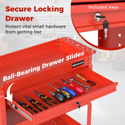 Goplus 3 Tier Rolling Tool Cart with Lockable Drawer | Heavy Duty Metal Utility Cart on Wheels