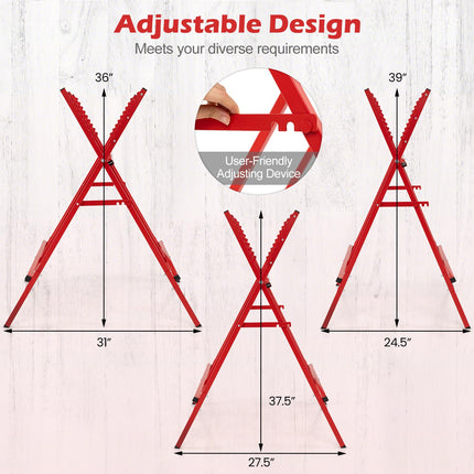 Goplus Adjustable Metal Sawbuck with Anti-Slip Sawteeth and Non-Slip Foot Pads